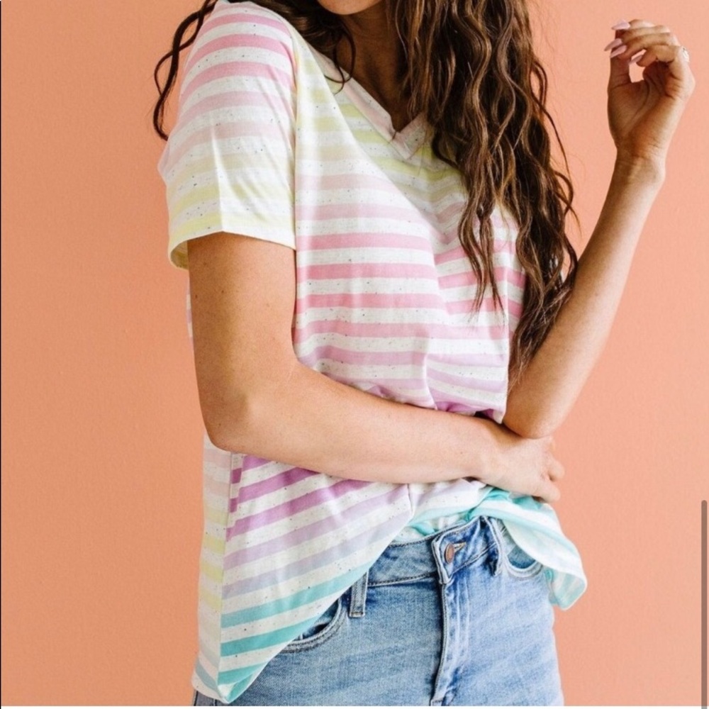 Women’s Casual comfortable colorful striped T-shirt short sleeves - Picture 5 of 5